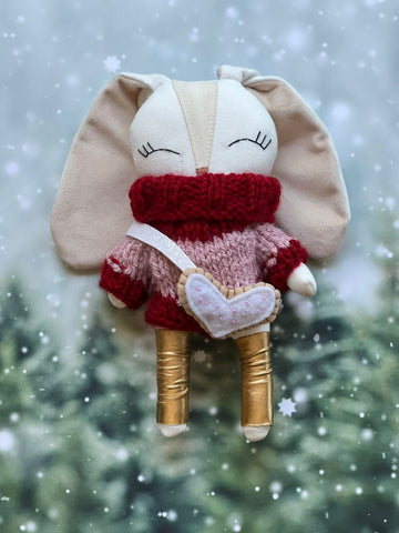 Coneja navideña chica con suéter rojo y rosa (20 cm)