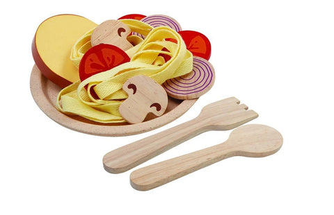 Set de spaghetti con utensilios de madera