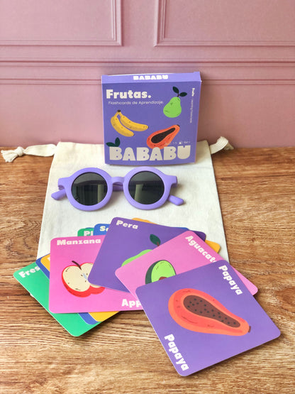 Gift bag de lentes + flaschcards tonos morado