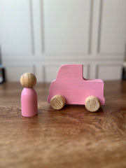 Carrito de madera tipo pick up color rosa