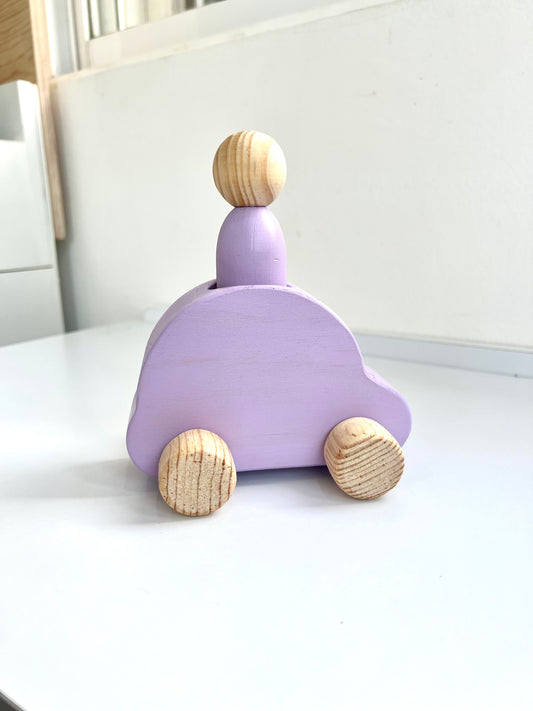 Carrito de madera tipo vocho lavanda